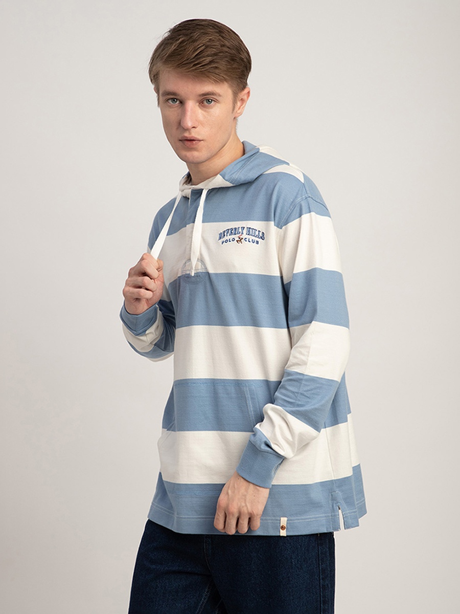 Men Striped Hooded T-Shirt