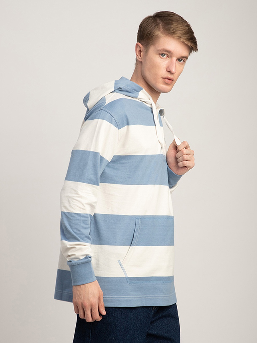 Men Striped Hooded T-Shirt