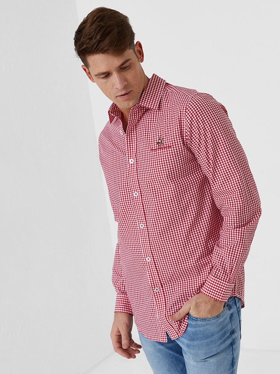 Men Gingham Check Long Sleeve Shirt