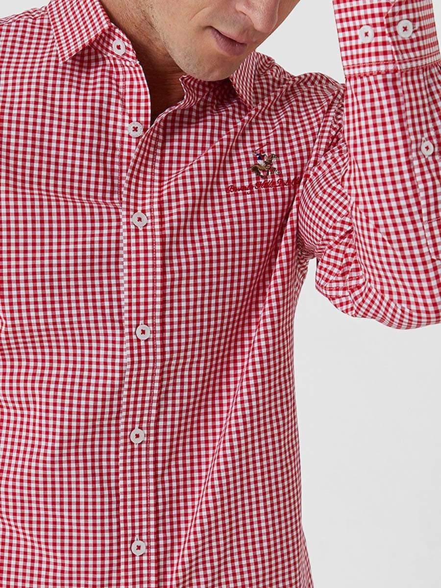 Men Gingham Check Long Sleeve Shirt