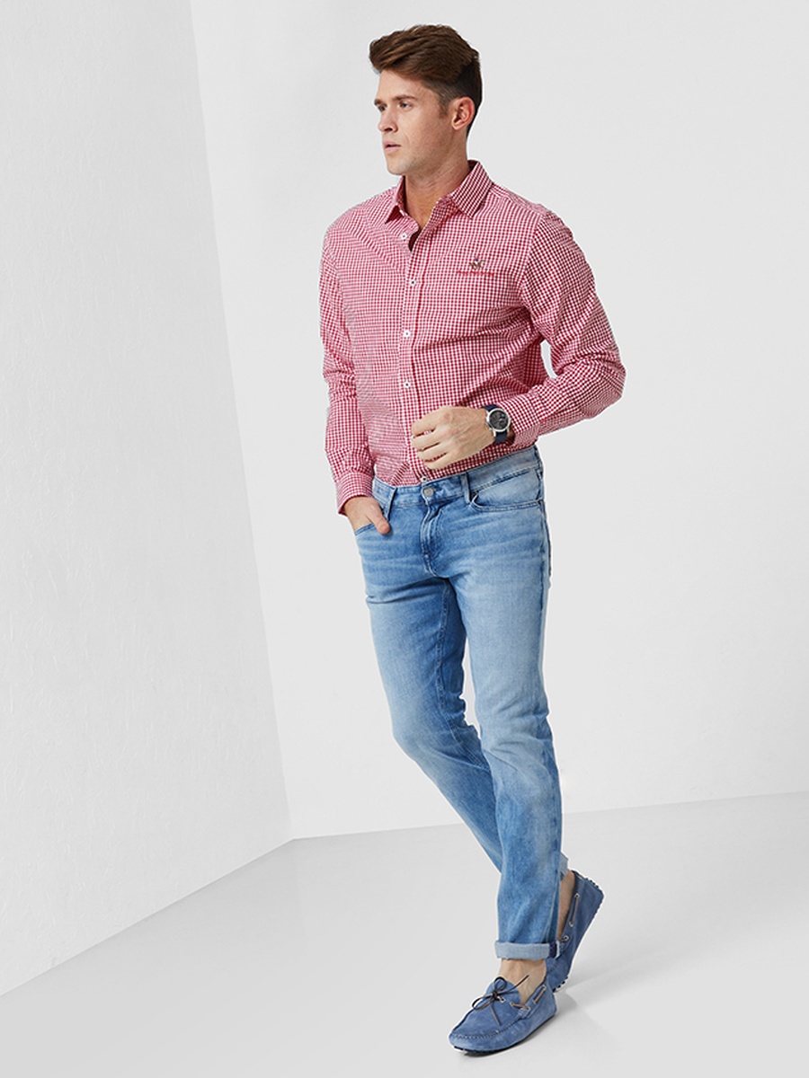 Men Gingham Check Long Sleeve Shirt