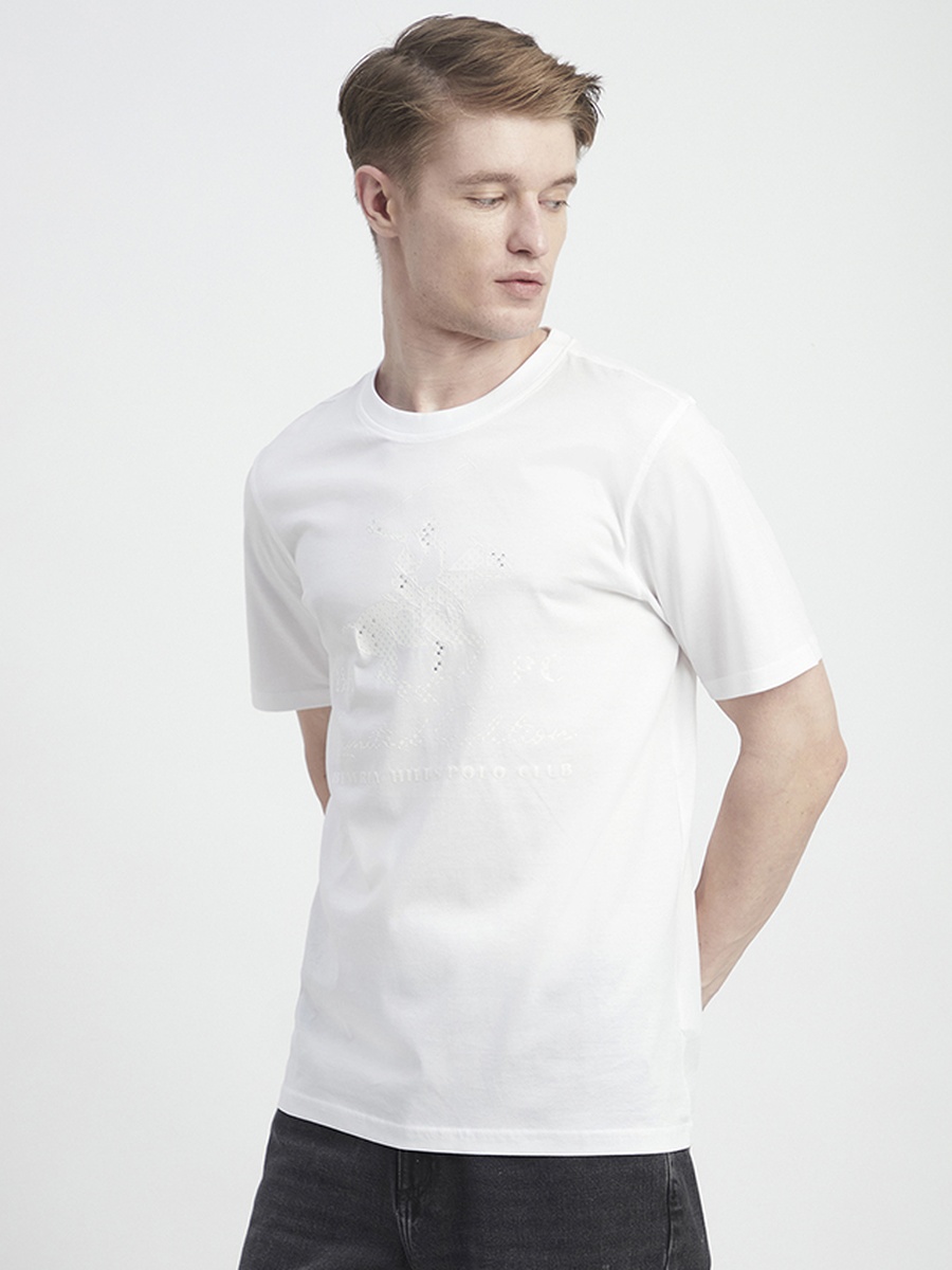 تيشيرت بشعار من نفس اللون وقصة عادية للرجال