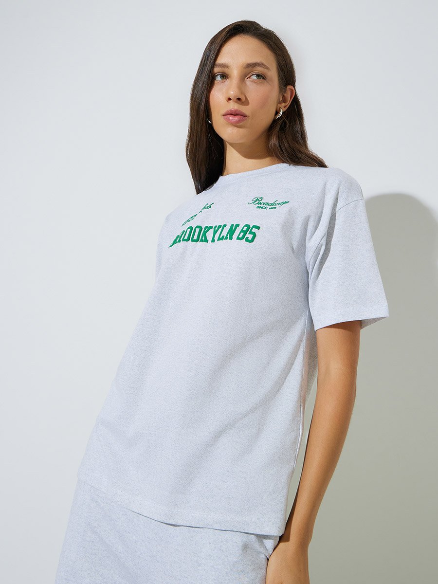 Grey Puff Print Longline T-Shirt