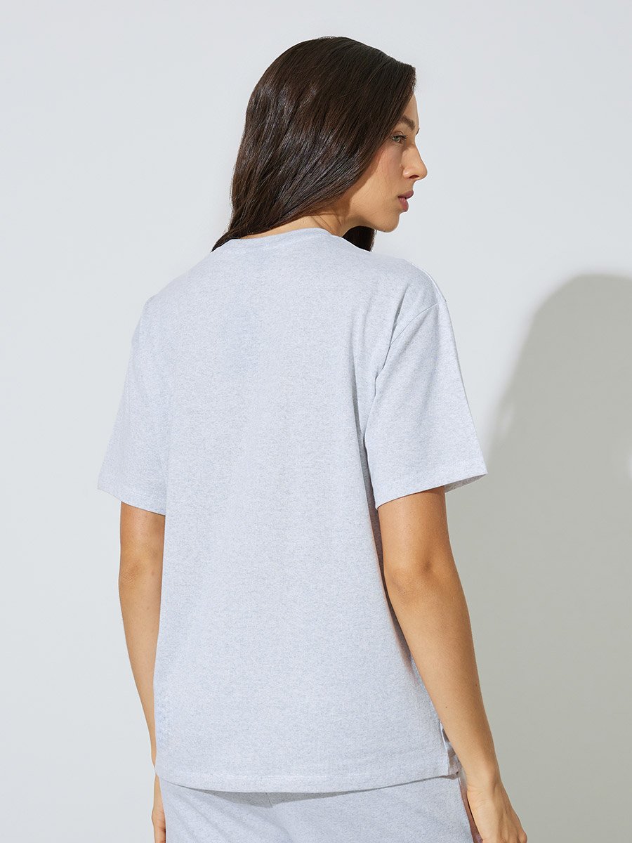 Grey Puff Print Longline T-Shirt