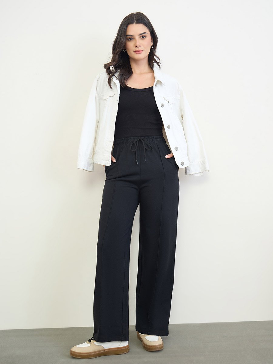 Black Wide Leg Joggers with Drawstring