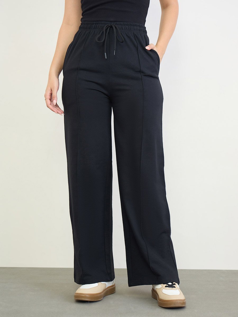 Black Wide Leg Joggers with Drawstring