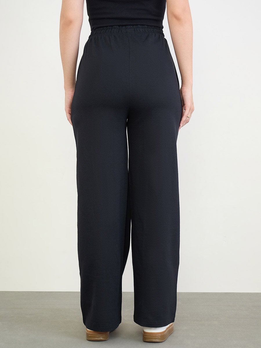 Black Wide Leg Joggers with Drawstring
