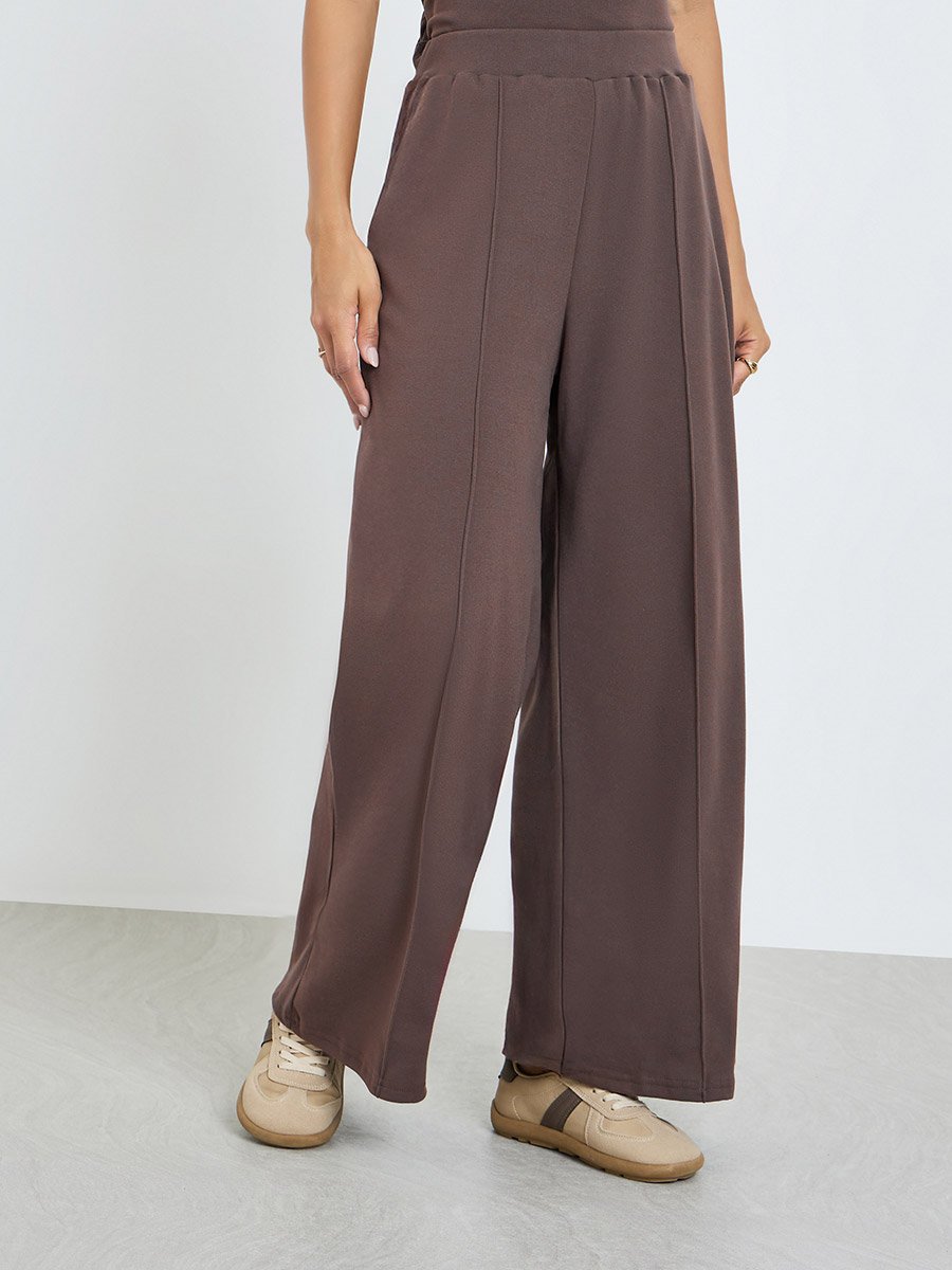 Brown Wide Leg Knitted Joggers