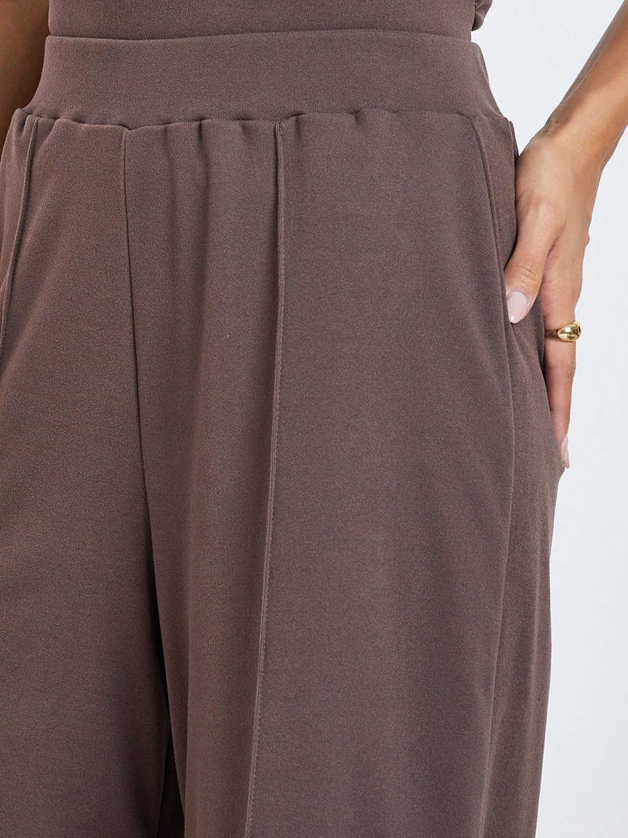 Brown Wide Leg Knitted Joggers
