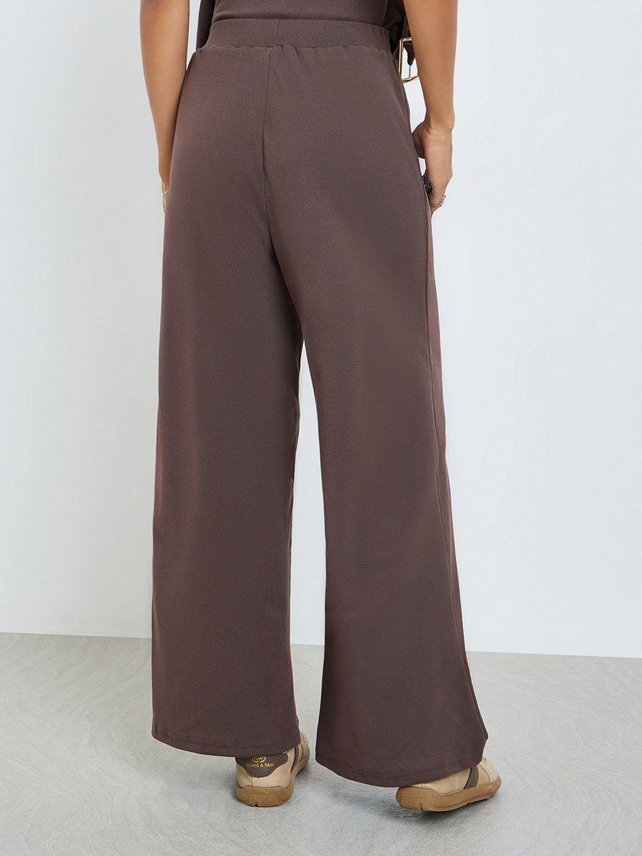 Brown Wide Leg Knitted Joggers