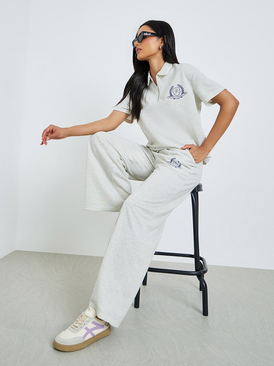 Grey Wide Leg Joggers with Side Pocket