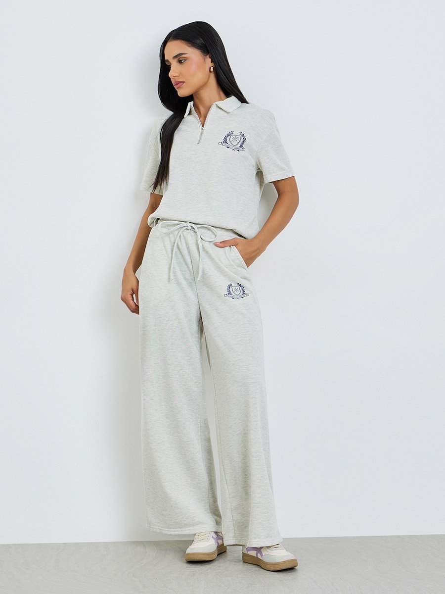 Grey Wide Leg Joggers with Side Pocket