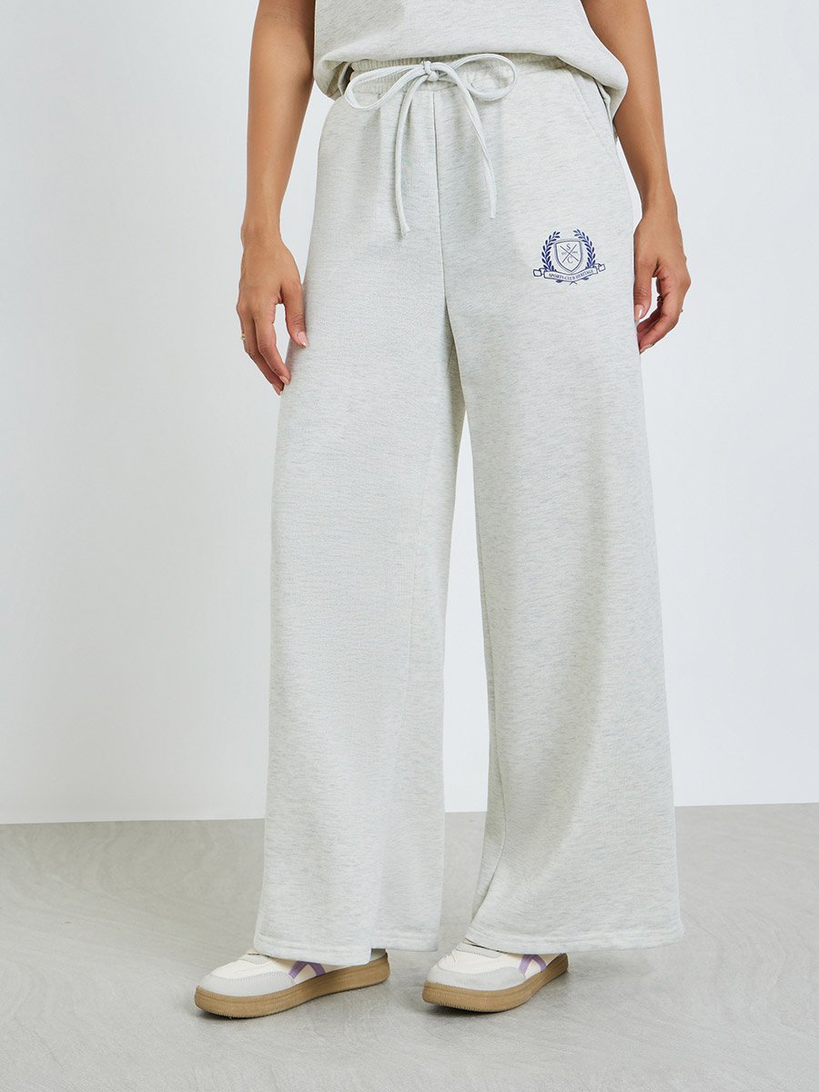 Grey Wide Leg Joggers with Side Pocket