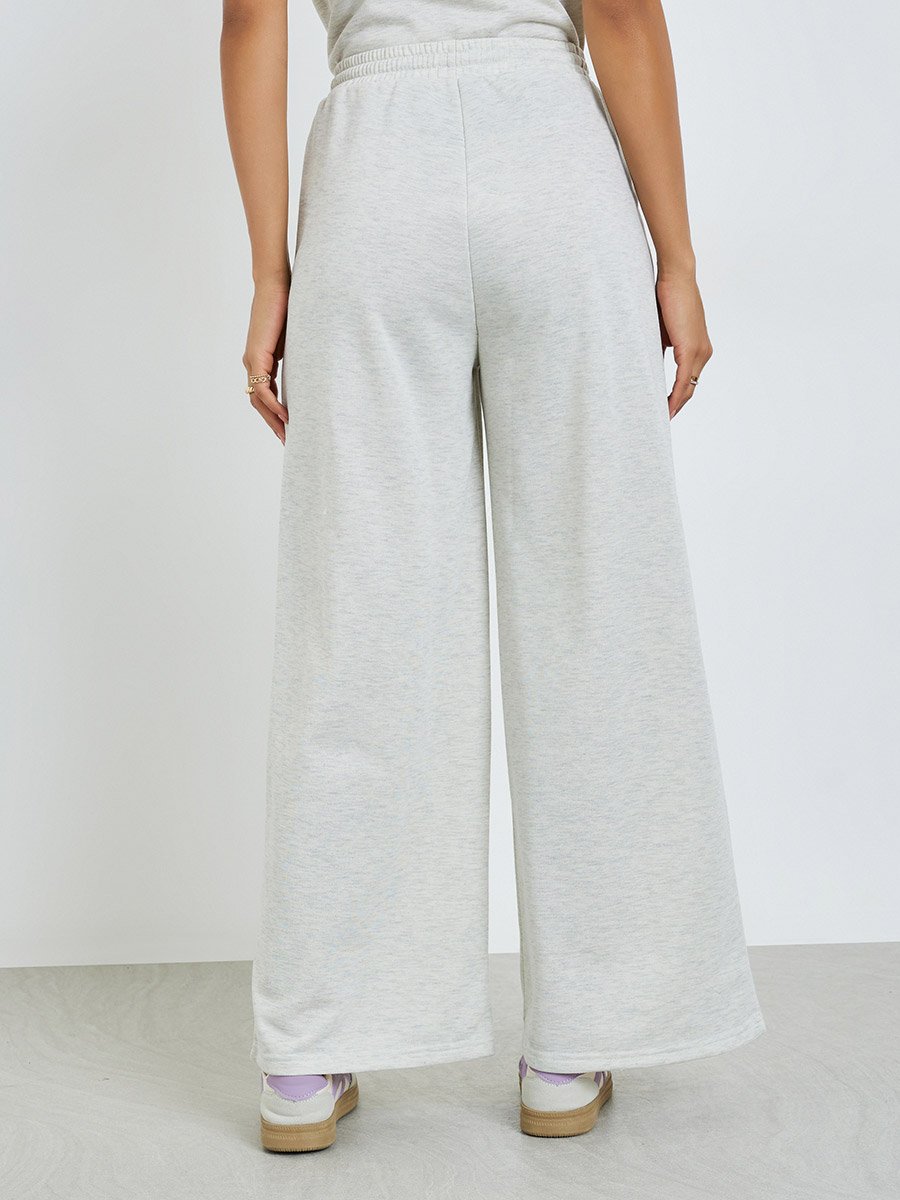 Grey Wide Leg Joggers with Side Pocket