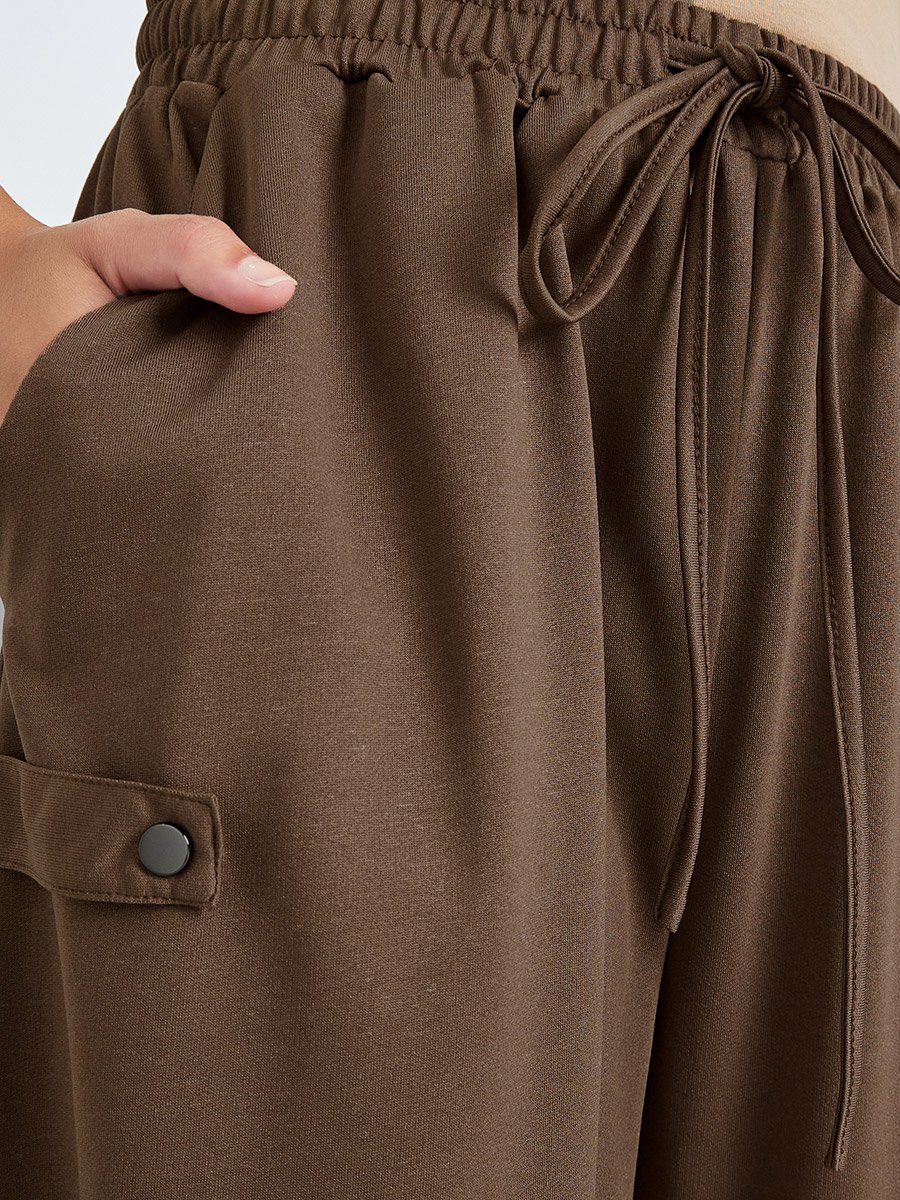 Brown Wide Leg Joggers with Drawstring
