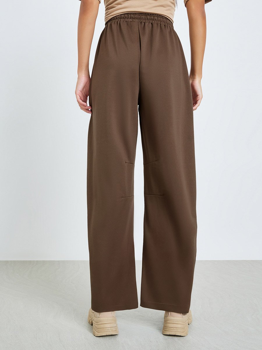 Brown Wide Leg Joggers with Drawstring