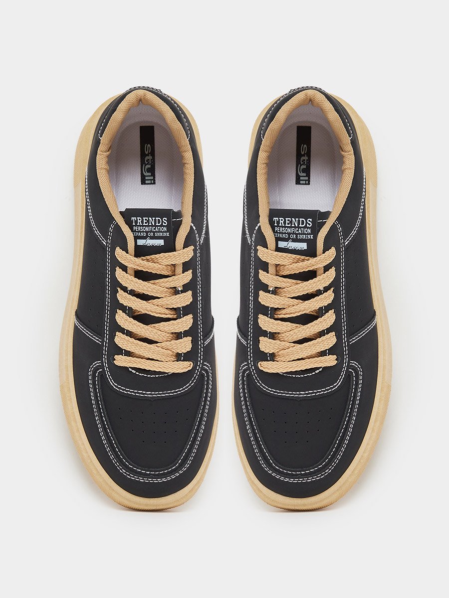 Black Lace Up Classic Court Sneakers