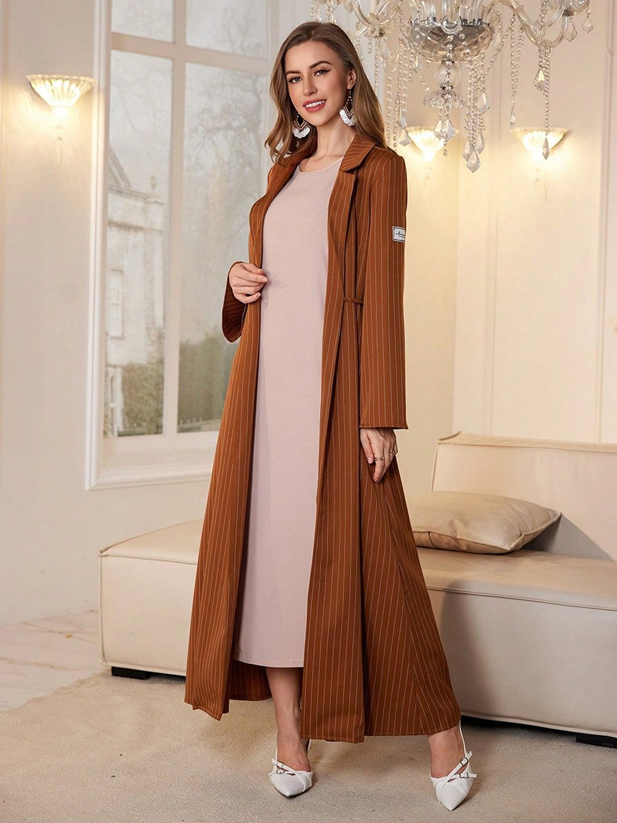 Coffee Brown Striped Wrap Maxi Dress