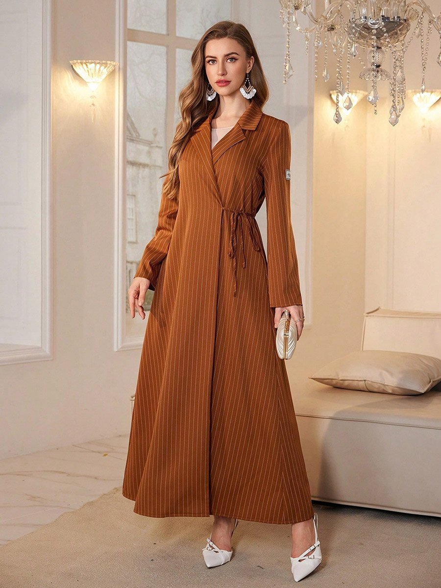 Coffee Brown Striped Wrap Maxi Dress