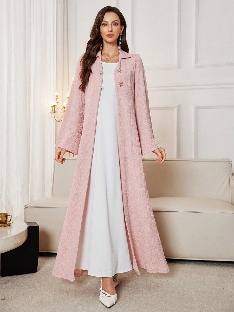 Light Pink Texture Button Detail Abaya