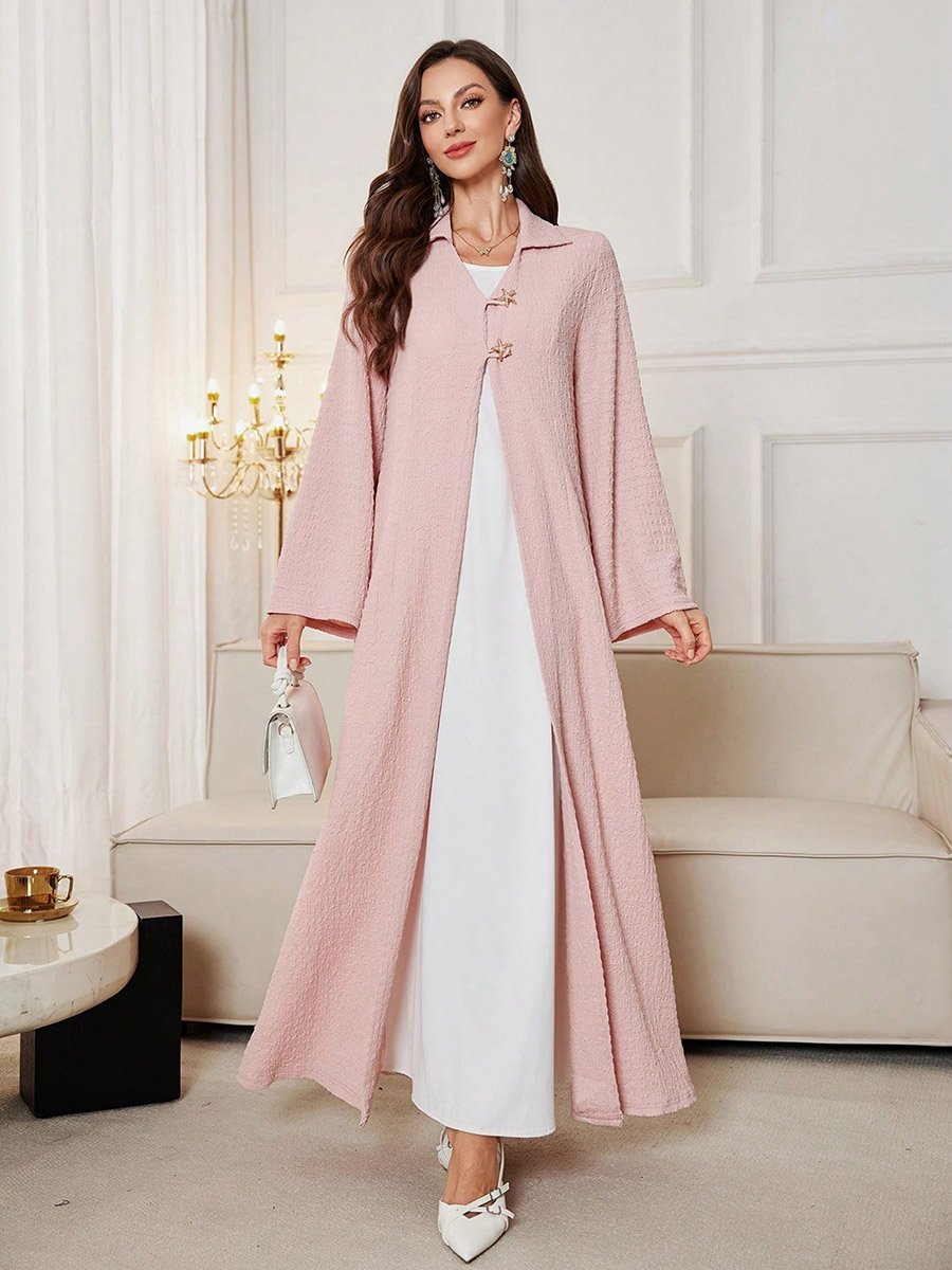 Light Pink Texture Button Detail Abaya