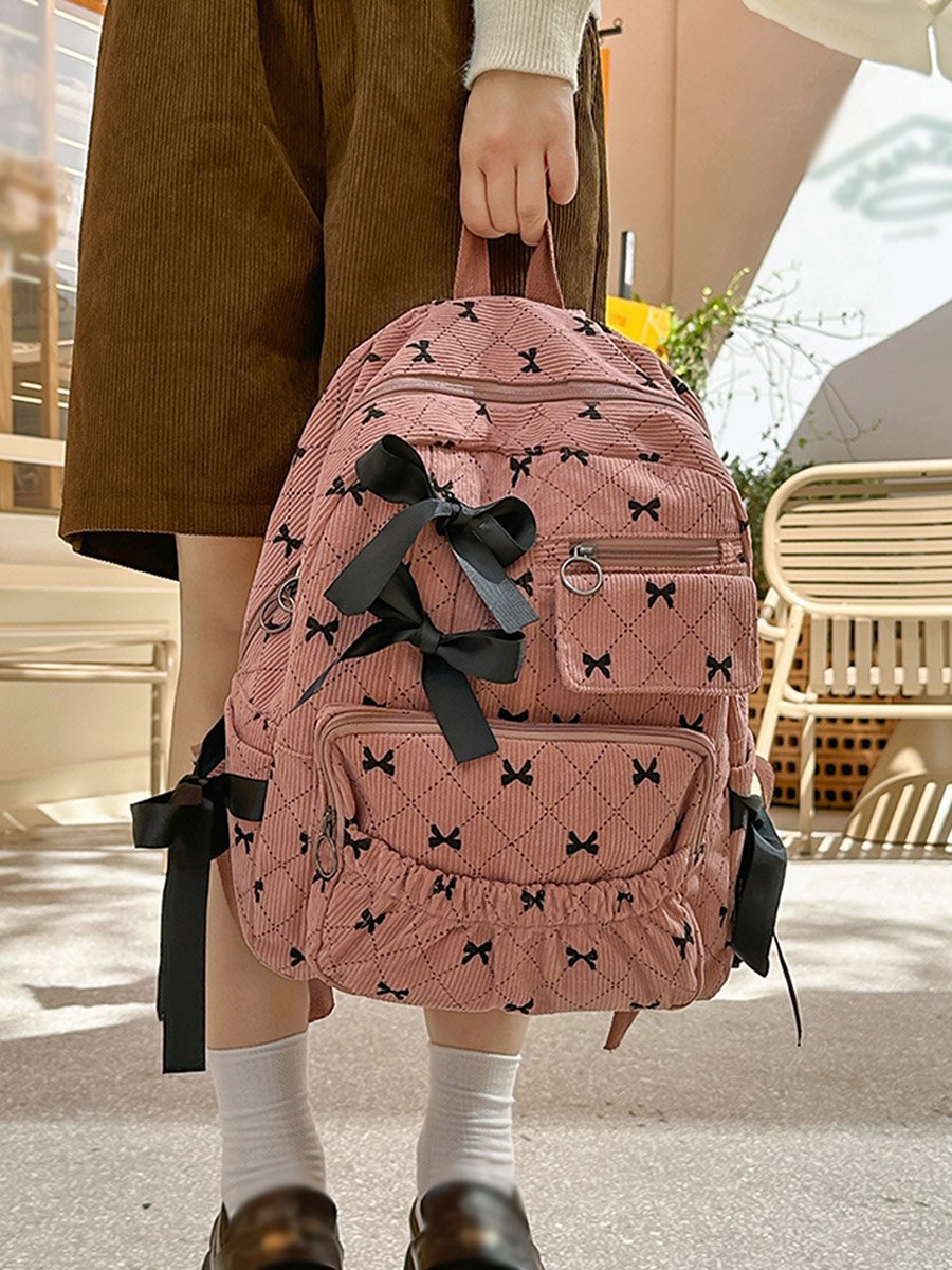 Bow Print Zip Closure Backpack