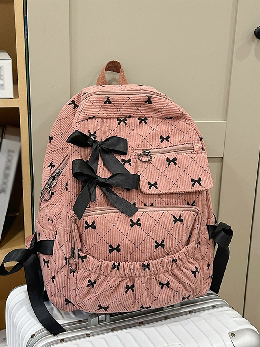 Bow Print Zip Closure Backpack