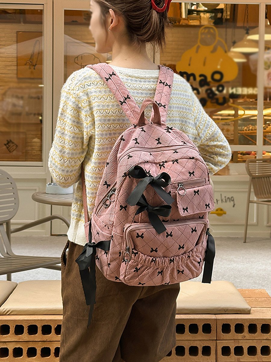 Bow Print Zip Closure Backpack