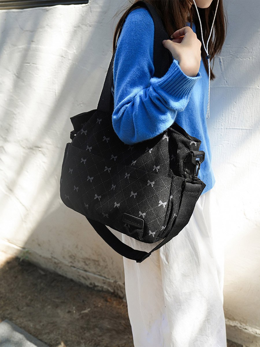 Bow Print Double Strap Shoulder Bag