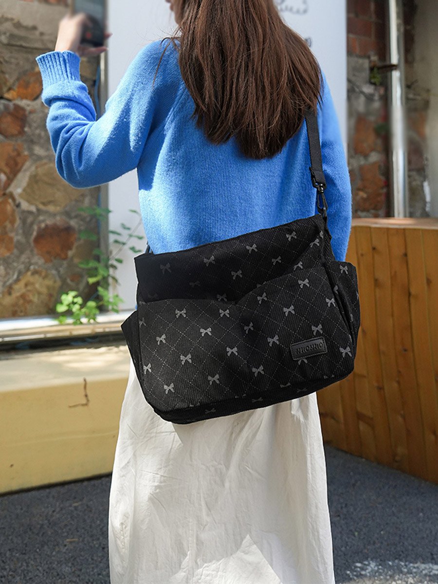Bow Print Double Strap Shoulder Bag