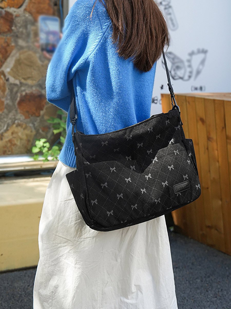 Bow Print Double Strap Shoulder Bag