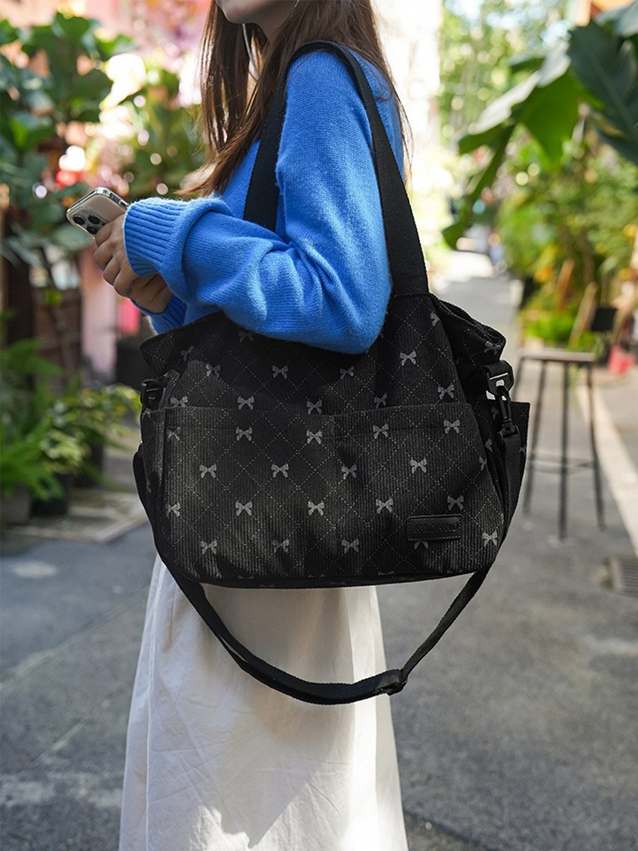 Bow Print Double Strap Shoulder Bag