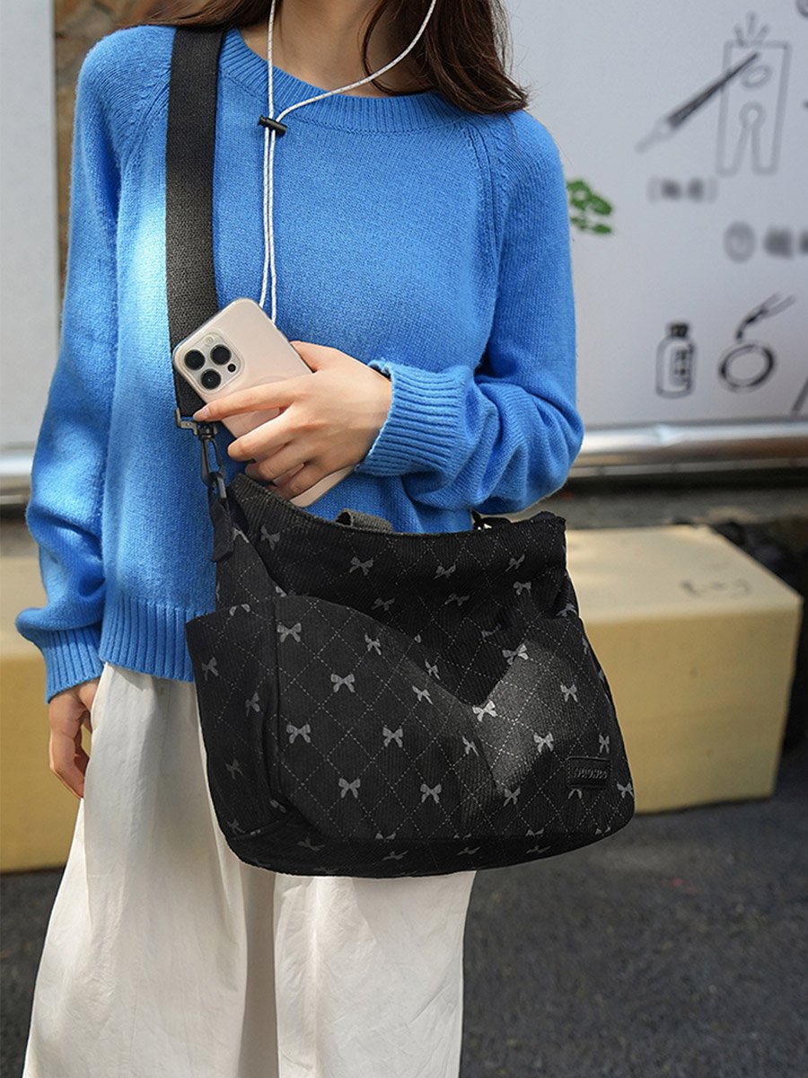 Bow Print Double Strap Shoulder Bag