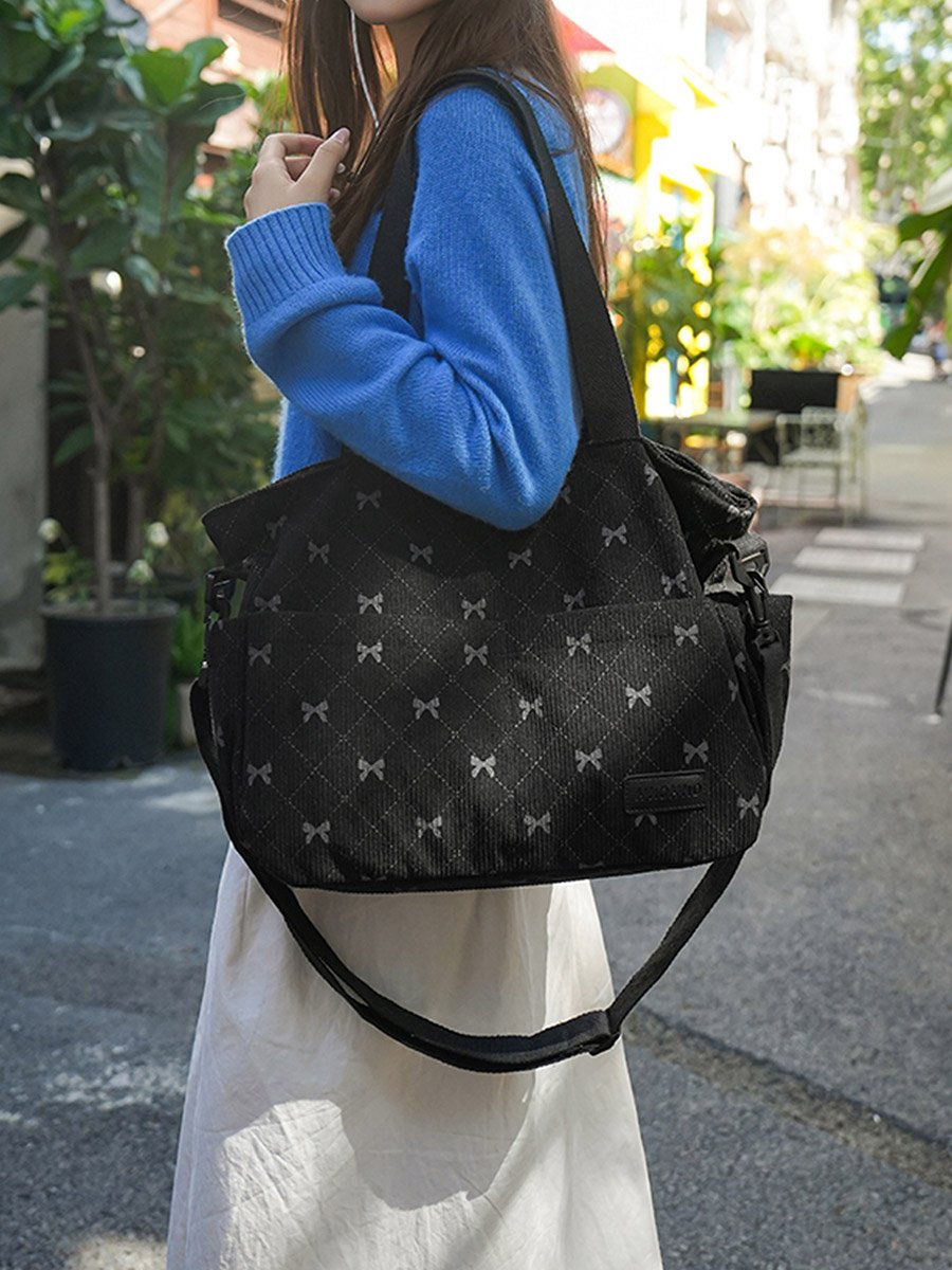 Bow Print Double Strap Shoulder Bag