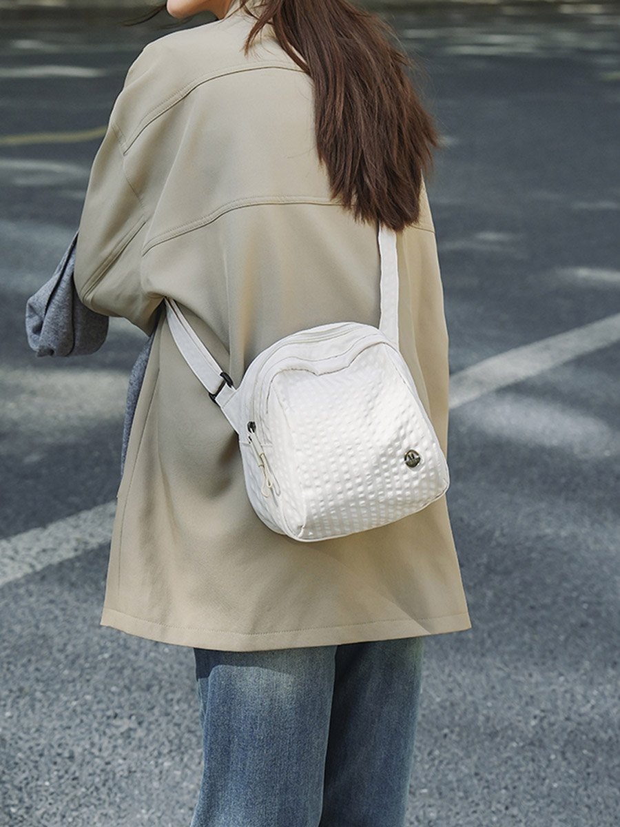 White Textured Crossbody Bag