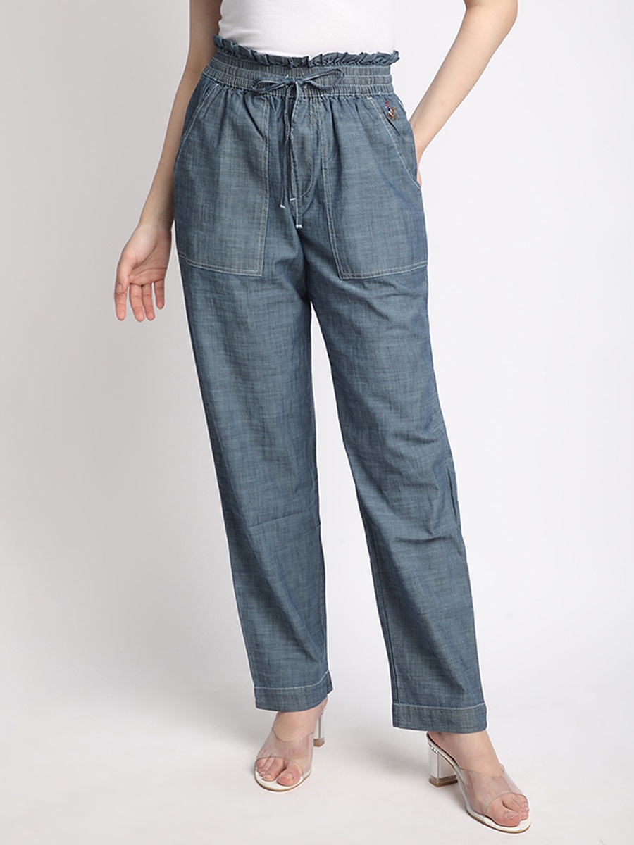 Women Paperbag Waist Chambray Pants