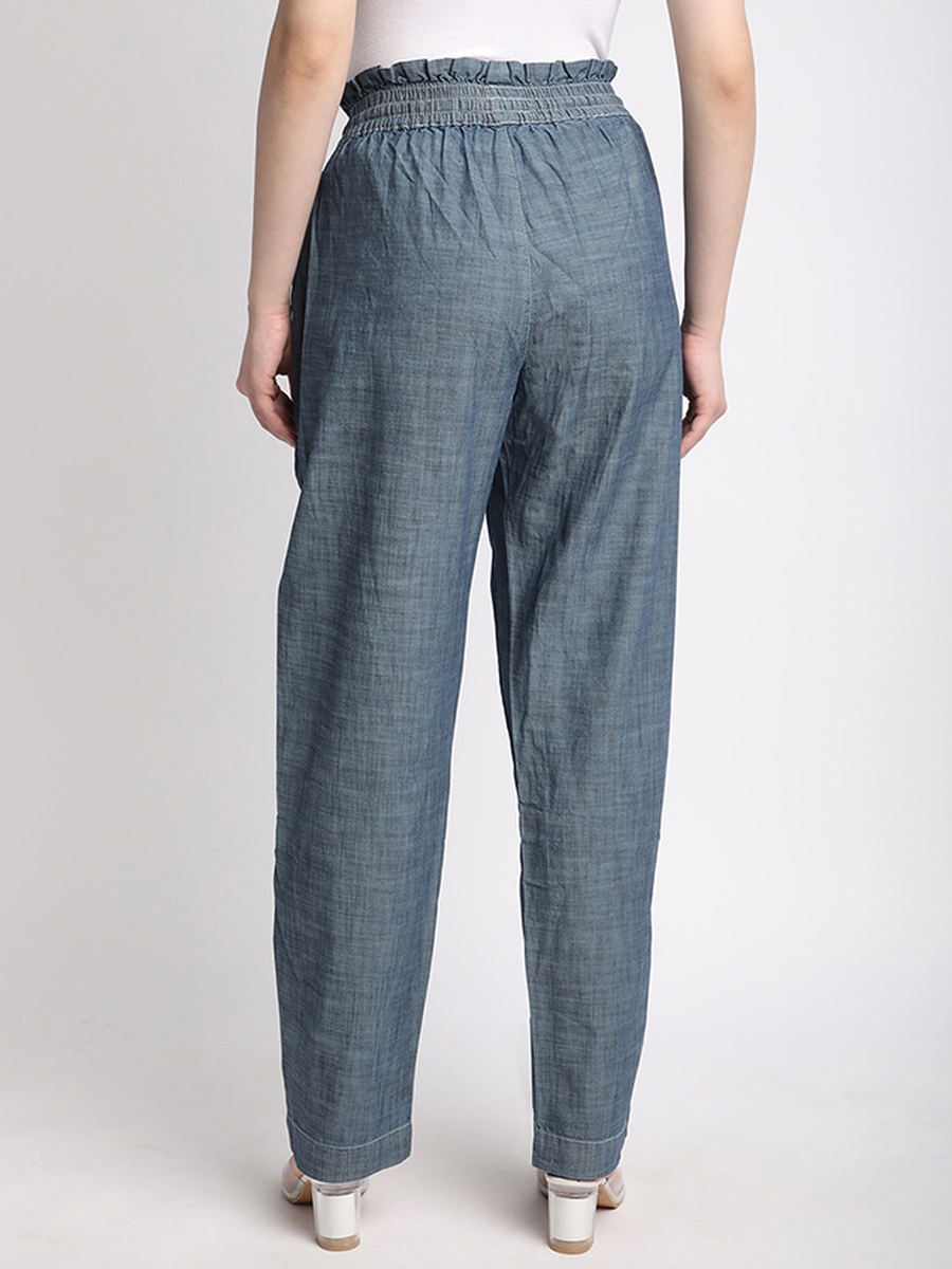 Women Paperbag Waist Chambray Pants