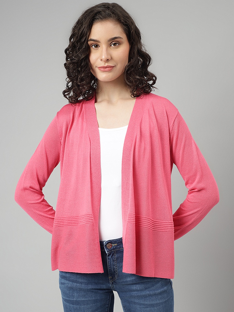 Women Magenta Knitted Long Sleeves Cardigan