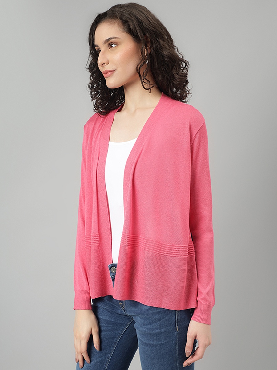 Women Magenta Knitted Long Sleeves Cardigan