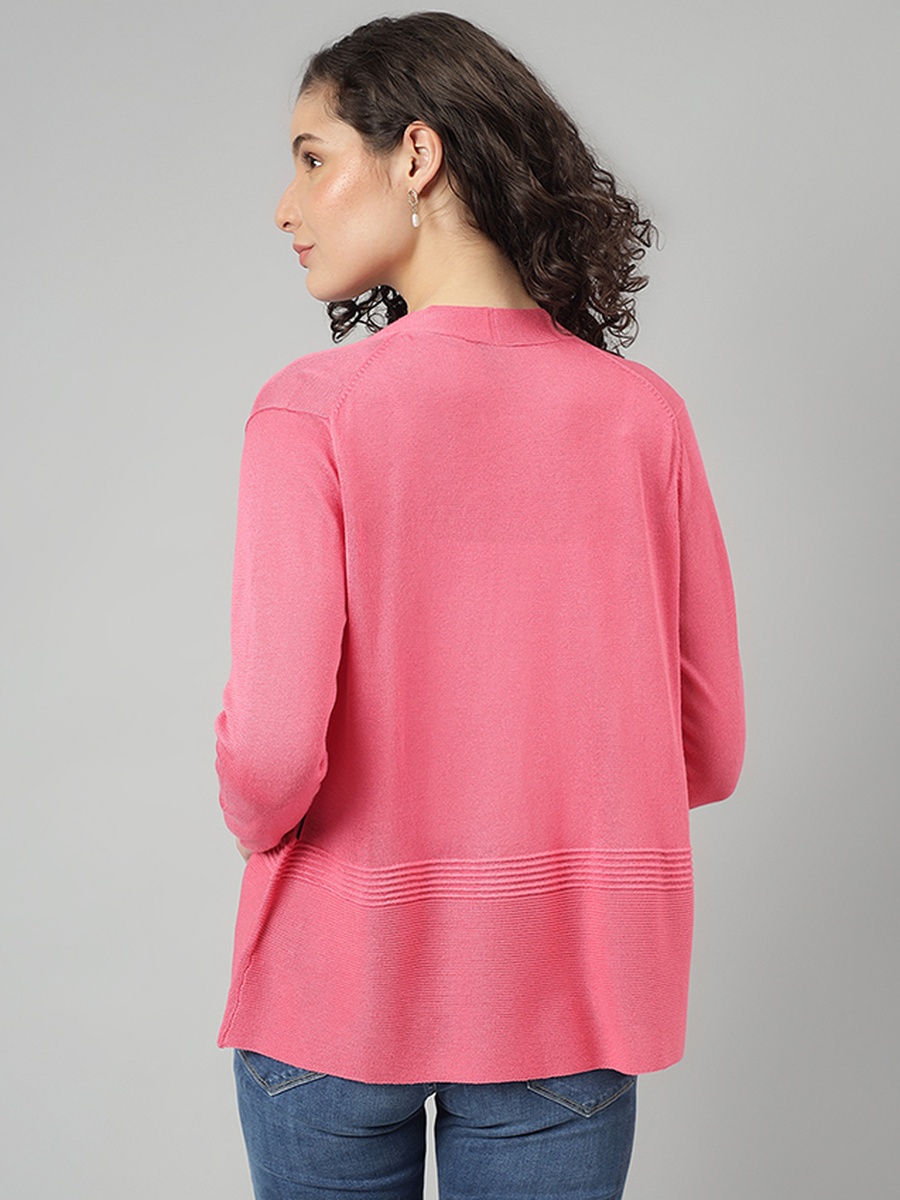Women Magenta Knitted Long Sleeves Cardigan