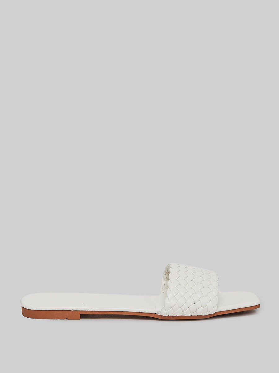 White Braided Slip-On Flat Sandals