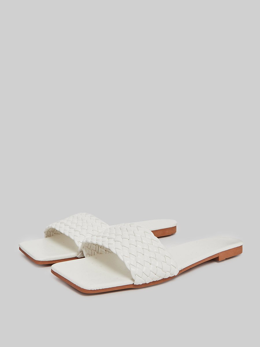 White Braided Slip-On Flat Sandals