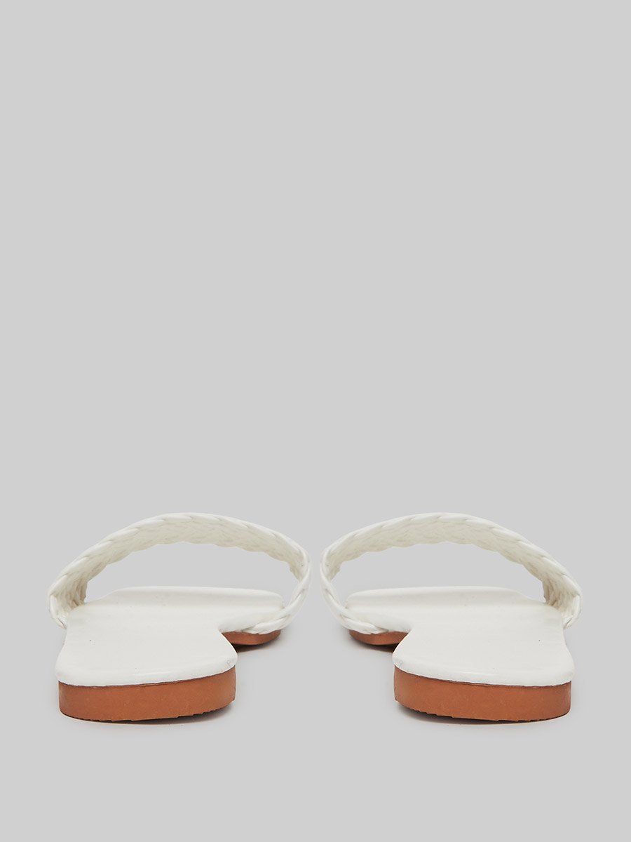 White Braided Slip-On Flat Sandals