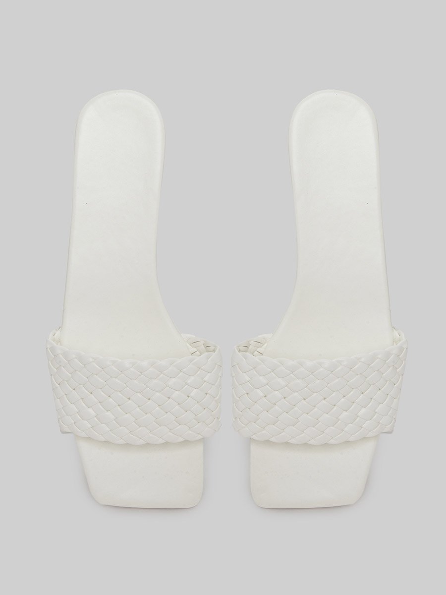 White Braided Slip-On Flat Sandals