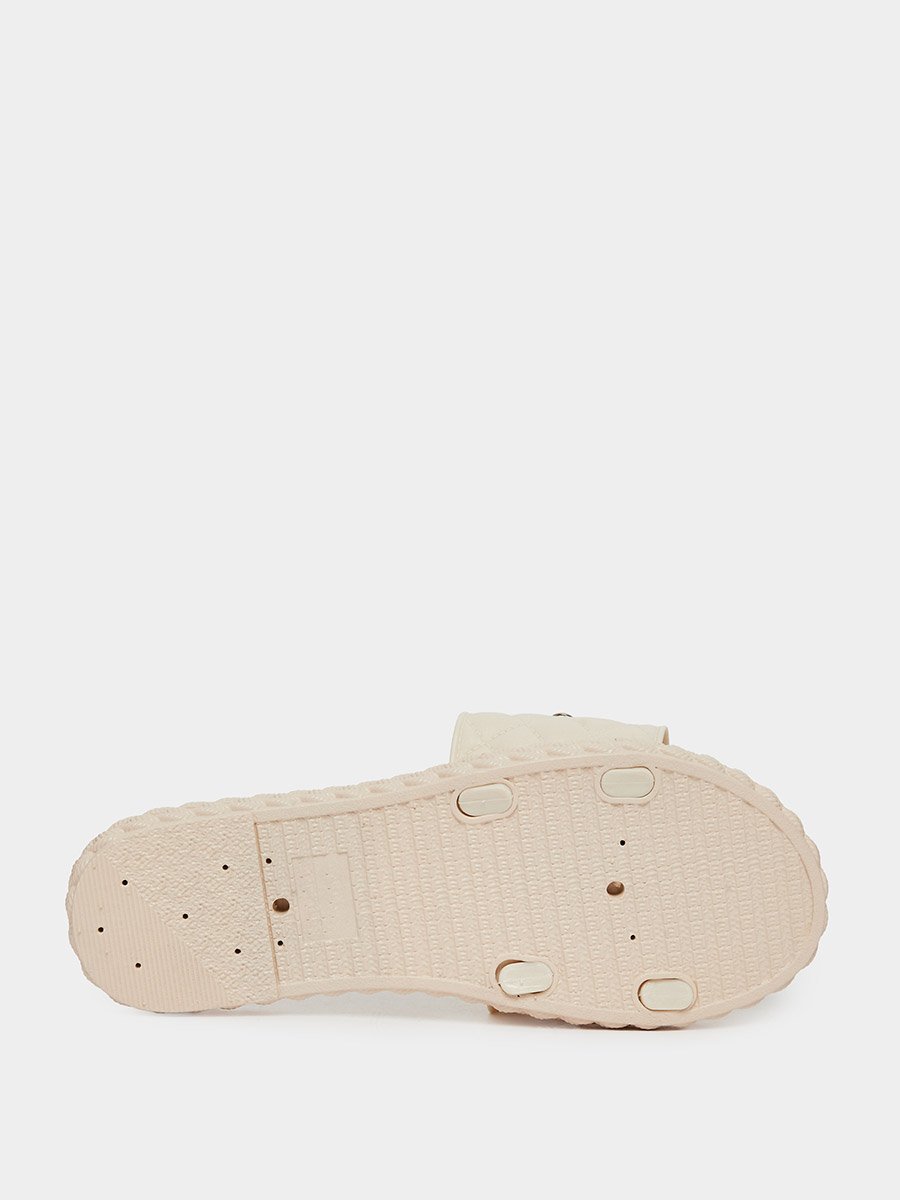 Beige Quilted Slip-On Sandals