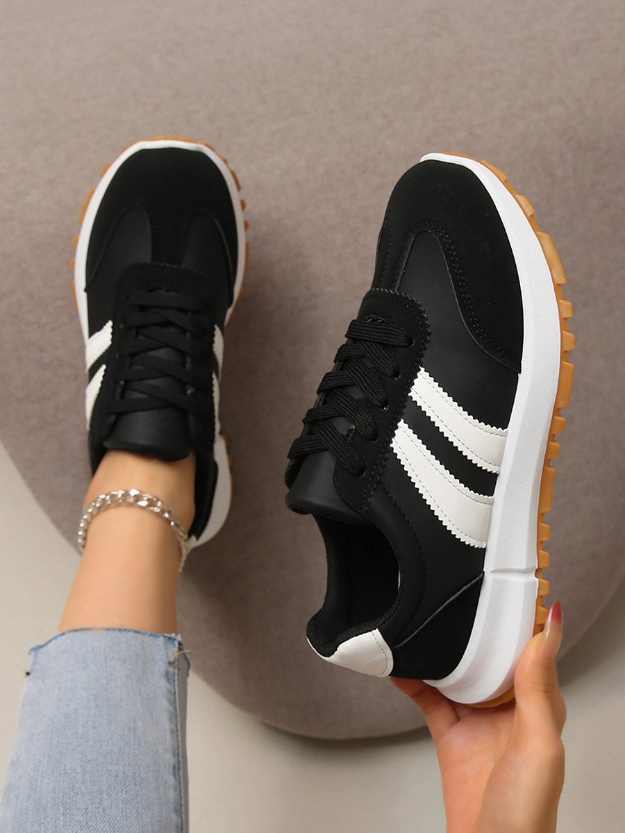 Black Striped Lace-Up Sneakers