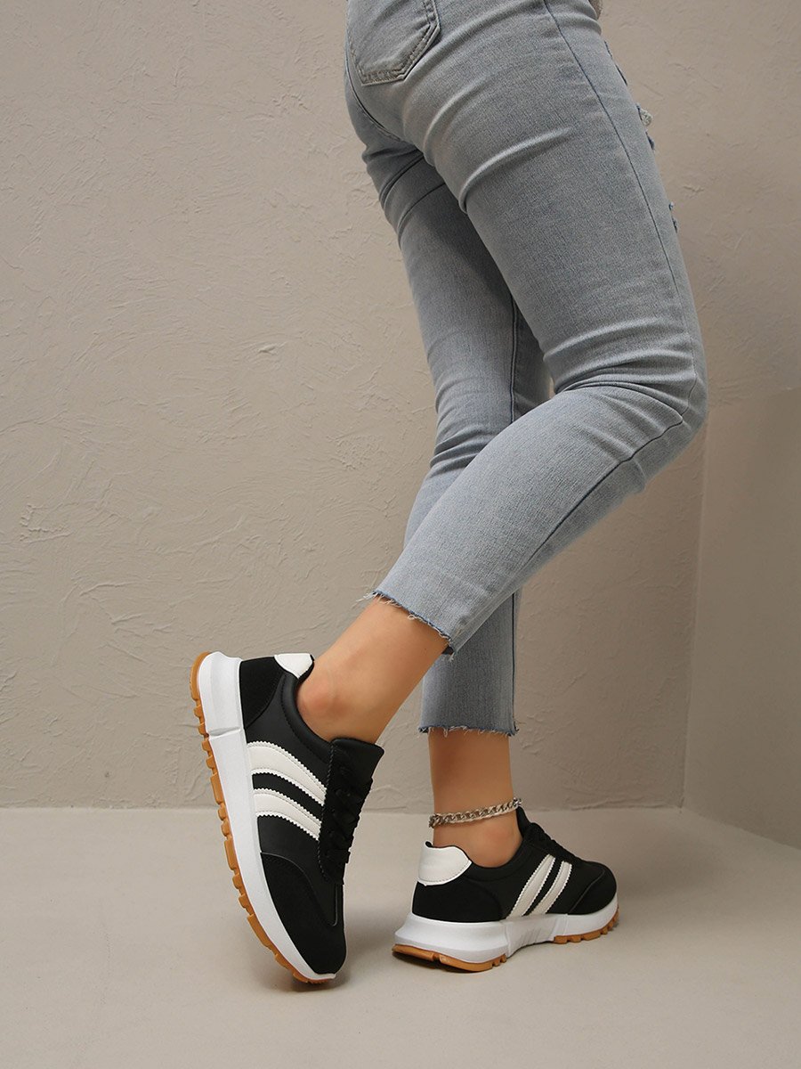Black Striped Lace-Up Sneakers