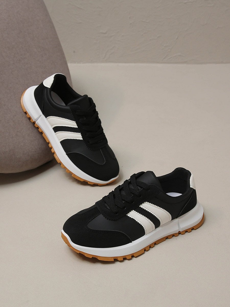 Black Striped Lace-Up Sneakers