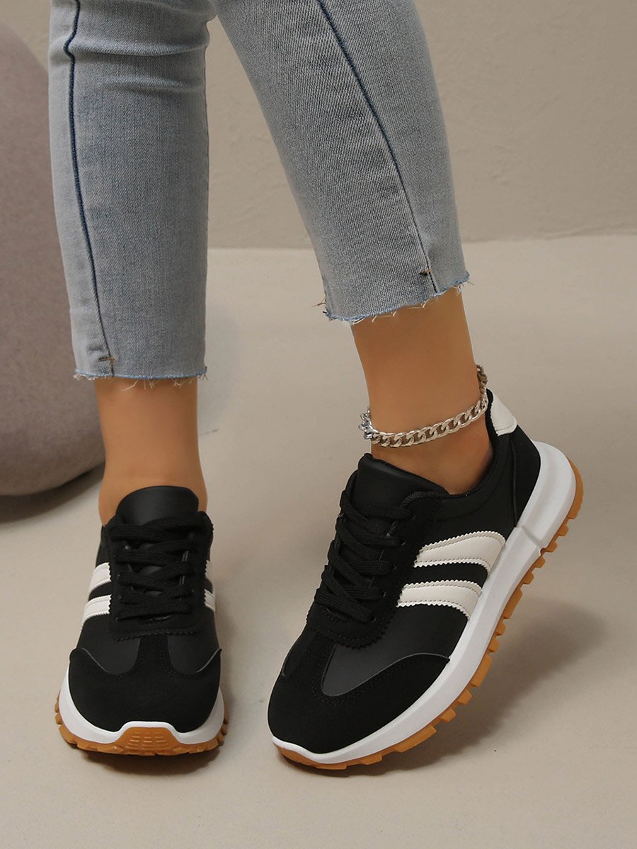 Black Striped Lace-Up Sneakers