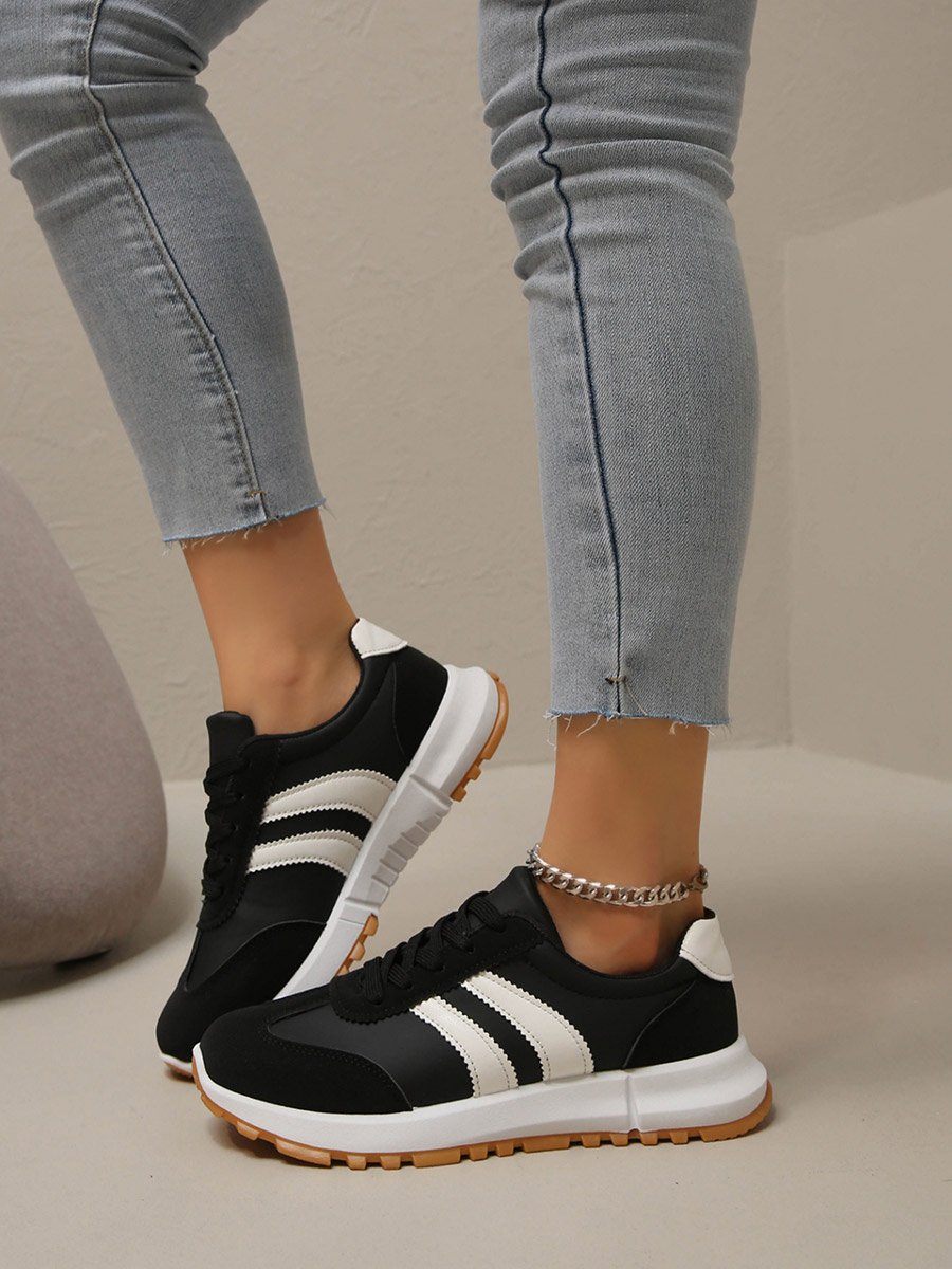 Black Striped Lace-Up Sneakers